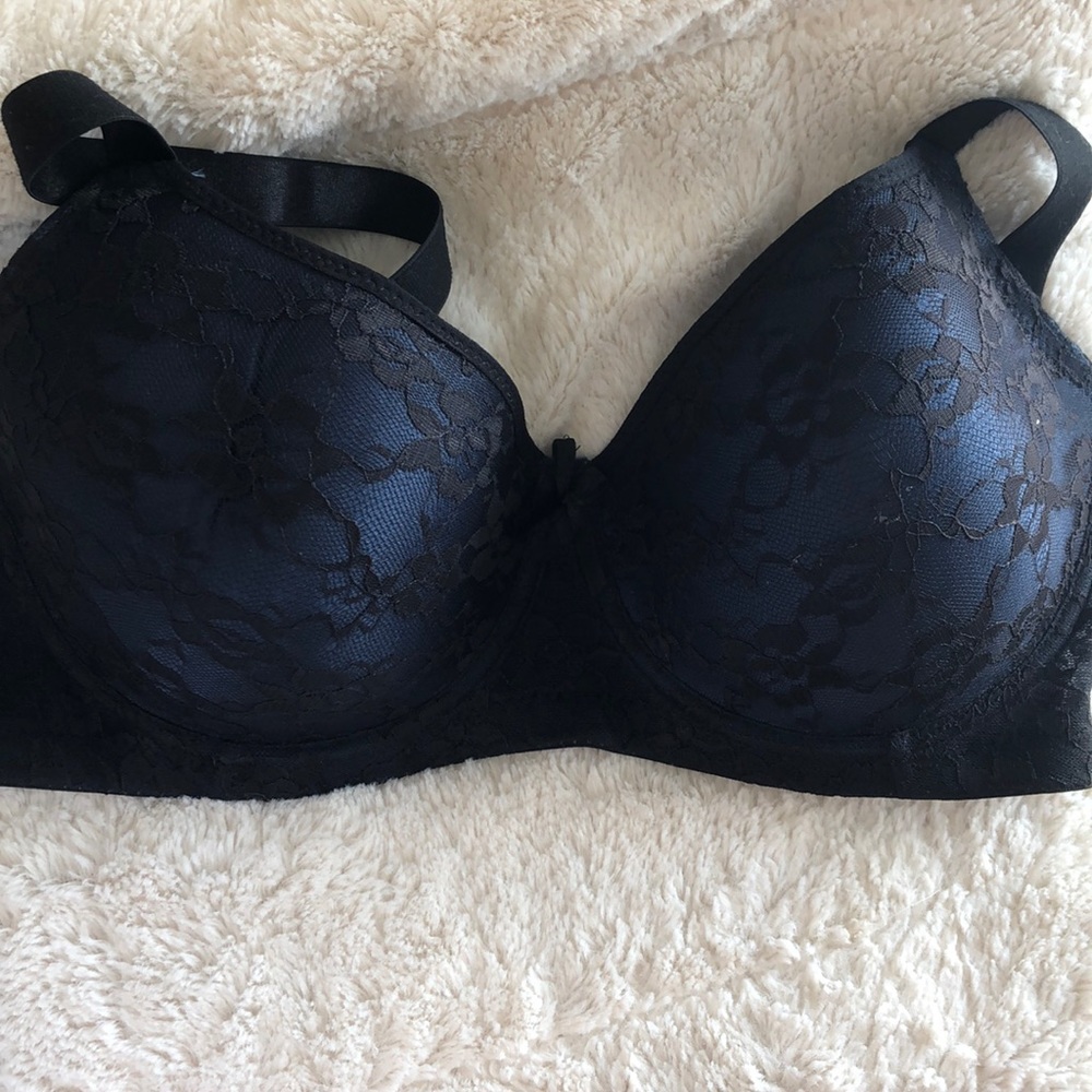 Blue with black lace bra